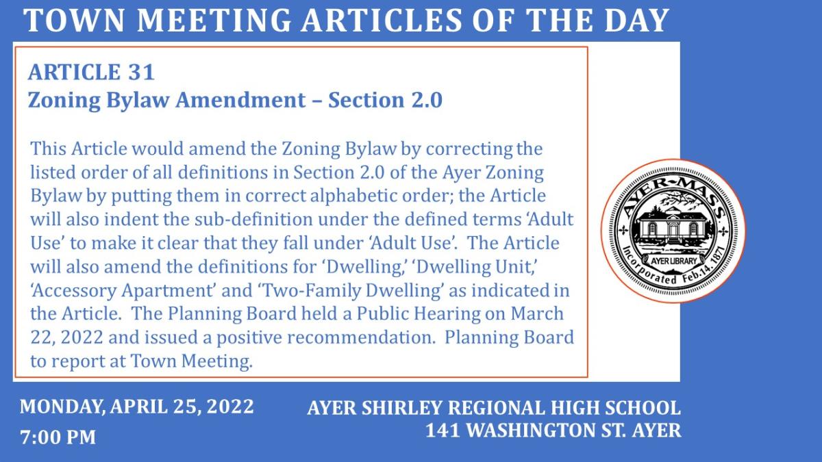 Town Meeting Articles of the Day