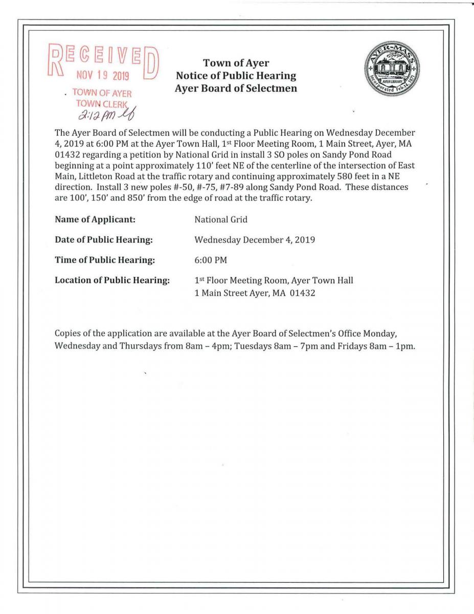 Board of Selectmen Public Meeting Notice Wednesday, December 4, 209 6pm