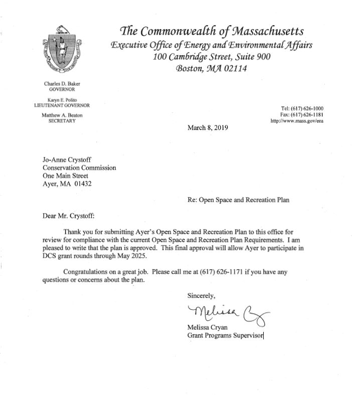 OSRP Approval Letter from the Commonwealth of Massachusetts March 8, 2019