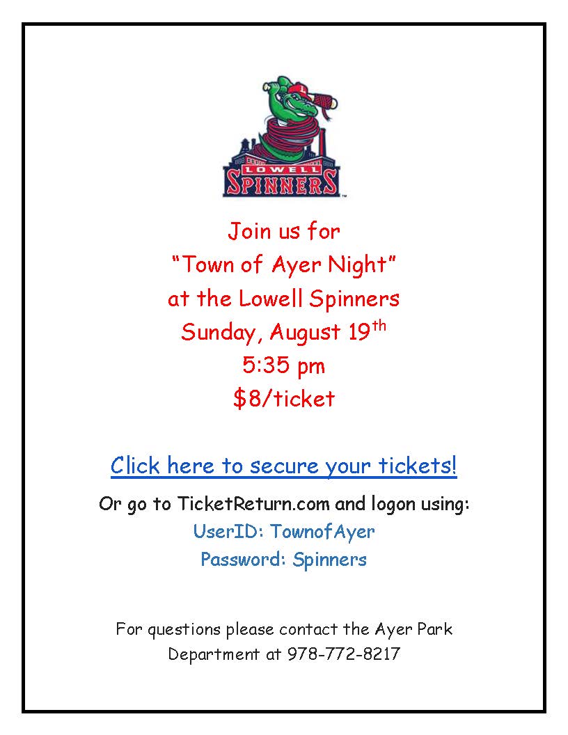 Town of Ayer Night at Lowell Spinners