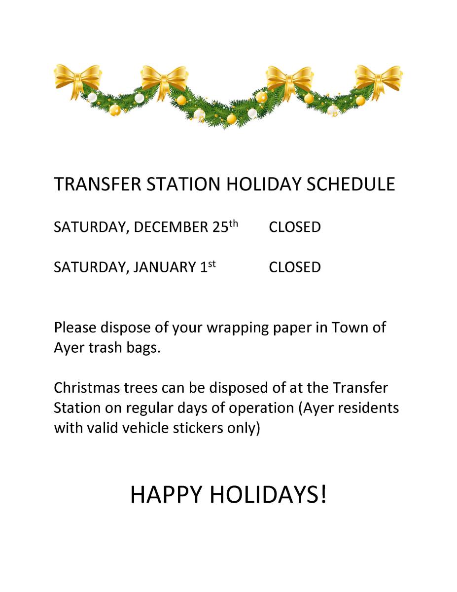 Transfer Station Holiday Hours