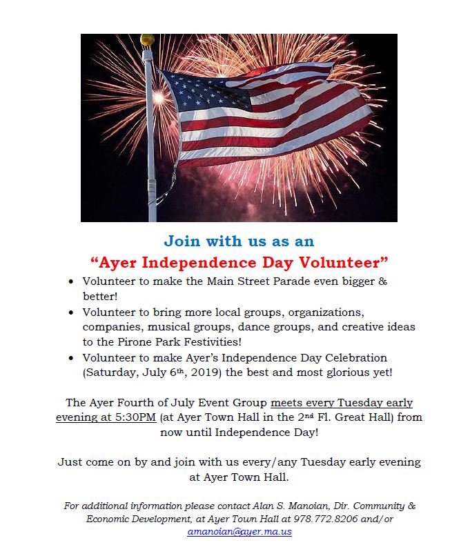 2019 Ayer Fourth of July Volunteer Page 