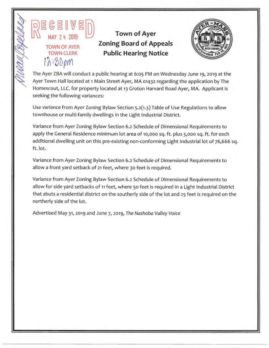 ZBA Public Hearing Notice