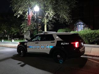 Ayer Police Department Cruiser At Town Hall at Night
