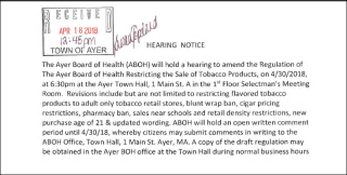 Board of Health Tobacco Regulations Public Hearing Notice